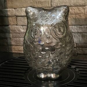 🦉MERCURY GLASS OWL CANDLE HOLDER,  8" TALL, 4.5"WIDE,